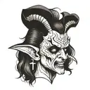 demon crying with cross incorporated tattoo design idea