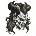 demon crying with cross incorporated tattoo design idea