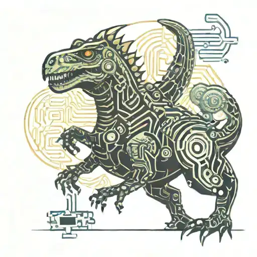 tech dino riding tattoo design idea