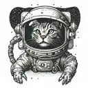 A TV screen showing a cat astronaut exploring outer space tattoo design idea