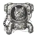 A TV screen showing a cat astronaut exploring outer space tattoo design idea
