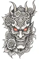 oni mask and rose intertwined tattoo design idea