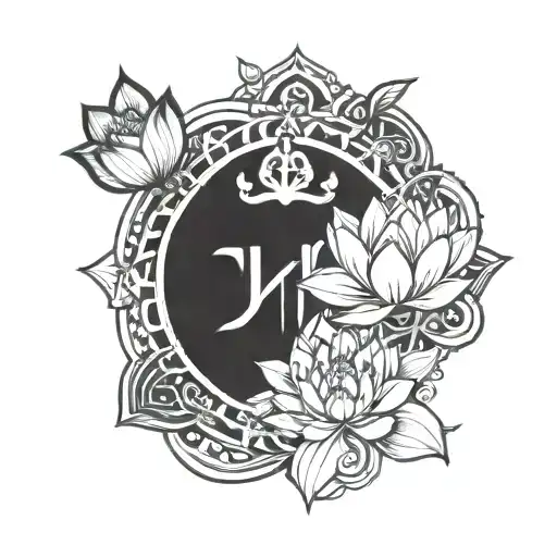 A punk rock inspired tattoo featuring a lotus flower and Buddhist symbols intertwined with Greek historical elements tattoo design idea