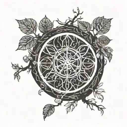 dharma wheel bohdi tree intertwined tattoo design idea