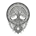 dharma wheel behind bohdi tree tattoo design idea