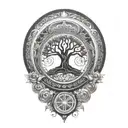 Bodhi tree and dharma wheel tattoo design idea