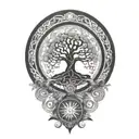 Bodhi tree and dharma wheel tattoo design idea