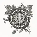 dharma wheel bohdi tree intertwined tattoo design idea