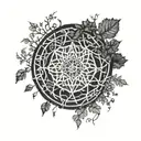 dharma wheel bohdi tree intertwined tattoo design idea