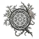 dharma wheel bohdi tree intertwined tattoo design idea