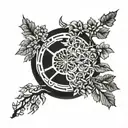 dharma wheel bohdi tree intertwined tattoo design idea
