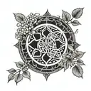 dharma wheel bohdi tree intertwined tattoo design idea