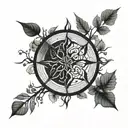 dharma wheel bohdi tree intertwined tattoo design idea
