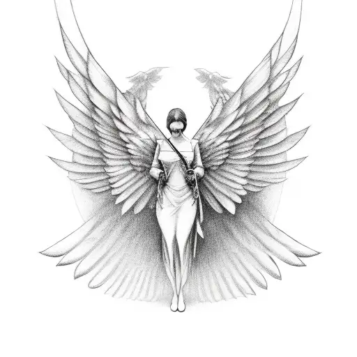 angel with 4 wings with no face holding a sword tattoo design idea