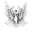 angel with 4 wings with no face holding a sword tattoo design idea