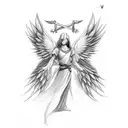 angel with 4 wings with no face holding a sword tattoo design idea