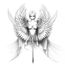 angel with 4 wings with no face holding a sword tattoo design idea
