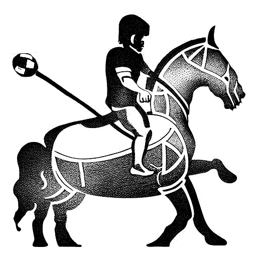 guy on trojan horse holding beer and football ball tattoo design idea