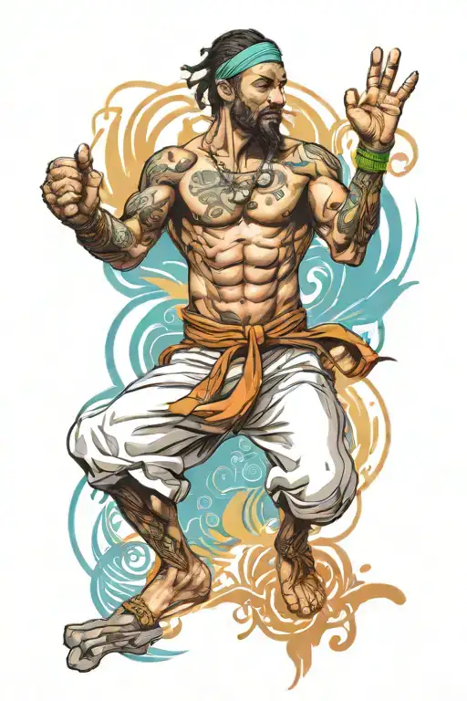 capoeira fighter training tattoo design idea