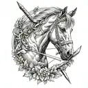 A horse with a bow and arrow pointing tattoo design idea
