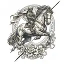 A horse with a bow and arrow pointing tattoo design idea