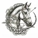 A horse with a bow and arrow pointing tattoo design idea