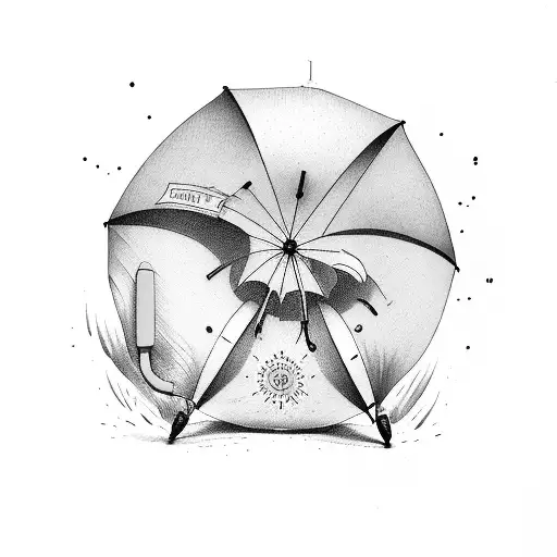 yellow umbrella with the words ''right place'' above and ''right time'' below tattoo design idea