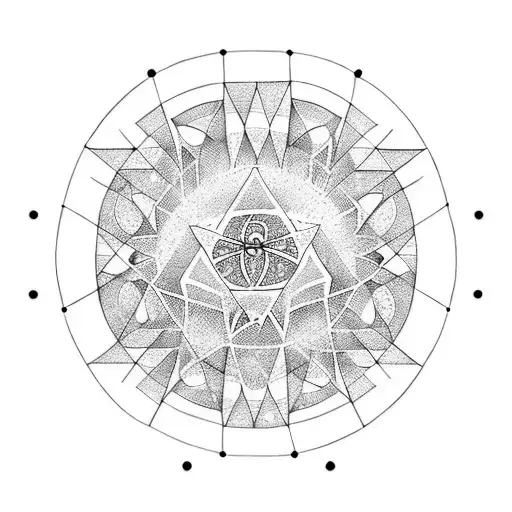 triangle with holy eye inside surrounded with dots tattoo design idea