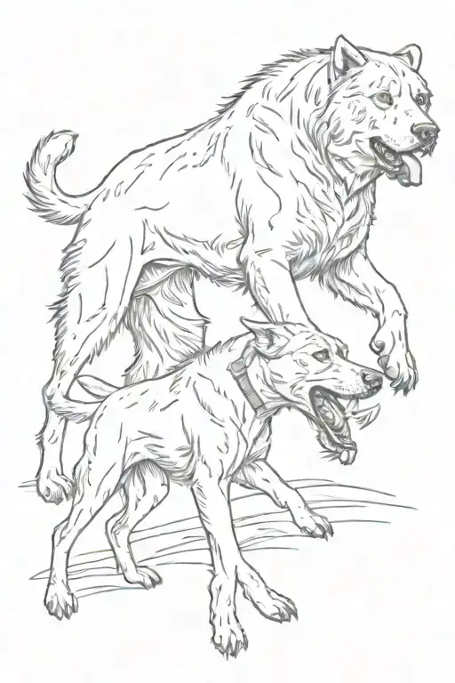 German Shorthaired Pointer and Siberian Husky attacking a bear on its hind legs tattoo design idea