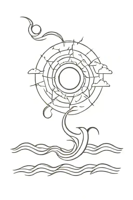 ser waves and sun tattoo design idea