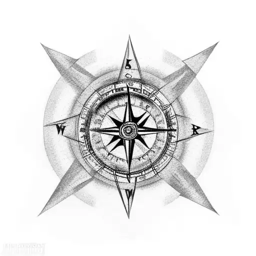 arm sleeve containing a lighthouse, compass, roman numeral time that is in and out of negative shading  tattoo design idea