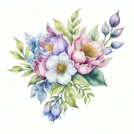 February, April, June, and October birthflower boquet   tattoo design idea