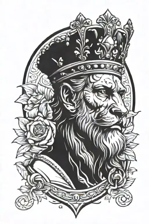 leon with crown tattoo design idea