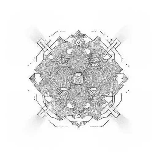 asian influanced geometric tattoo for arm tattoo design idea