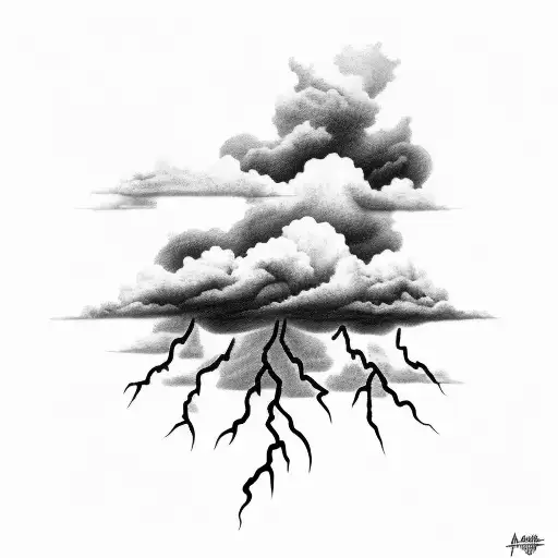 Clouds with lightning tattoo design idea