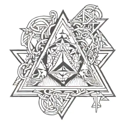 Trinacria surrounded by triangle outline intertwined tattoo design idea