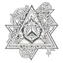 Trinacria surrounded by triangle outline intertwined tattoo design idea