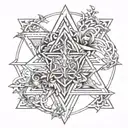 Trinacria surrounded by triangle outline intertwined tattoo design idea