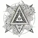 Trinacria surrounded by triangle outline intertwined tattoo design idea
