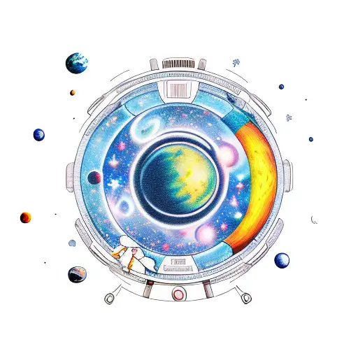 galaxy, planets, stars, lonely spaceman tattoo design idea