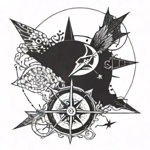 An intricate compass design with swimming symbols and the initials of your sons as cardinal points tattoo design idea