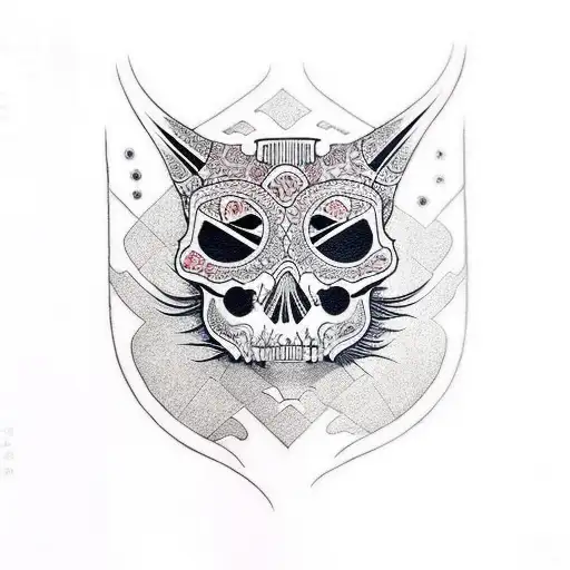 skull cat tattoo design idea