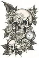 skull and clock and flowers and pressure gauge and stars and atrology  tattoo design idea