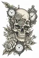 skull and clock and flowers and pressure gauge and stars and atrology  tattoo design idea