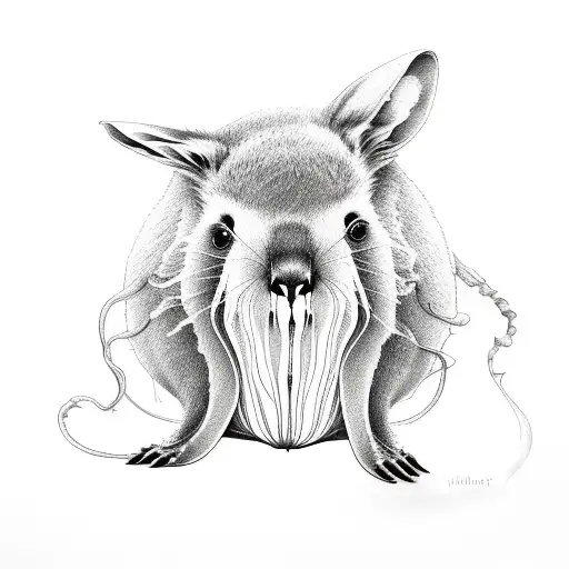 Jellyfish Australia Kangaroo Wombat Flowers Skull tattoo design idea