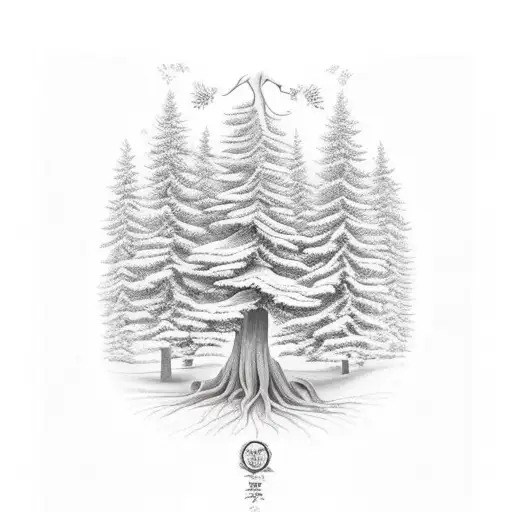 tree (preferably pine or hemlock) with the words "rejoyce in the joy or our children" as the leaves or root tattoo design idea
