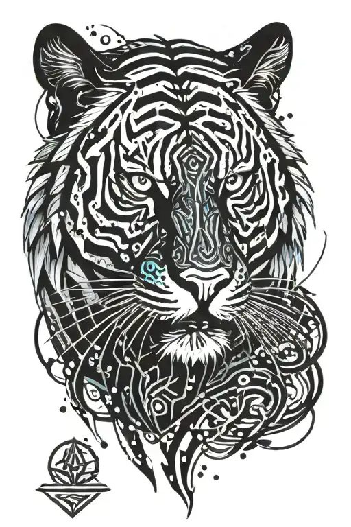 Celtic tribal tiger with water splashes tattoo design idea