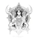 hecate goddess in Alphonse Mucha style tattoo design idea