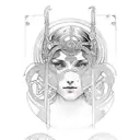 hecate goddess in Alphonse Mucha style tattoo design idea