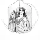 hecate goddess in Alphonse Mucha style tattoo design idea